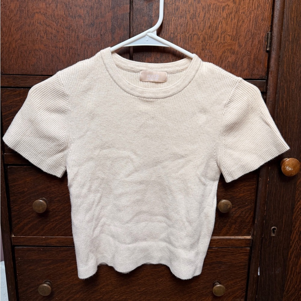 nuuds Cream Ribbed Knit Top